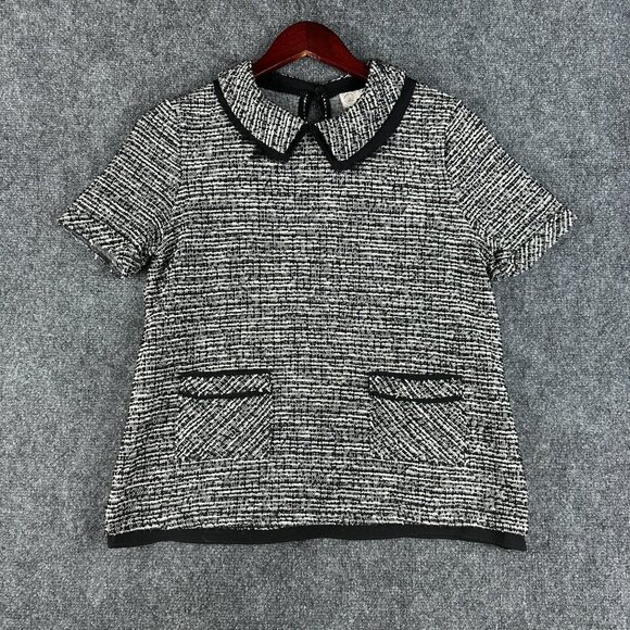 Anthropologie Postage Stamp Sweater Womens Small Black White Back Neck Keyhole - Picture 1 of 9